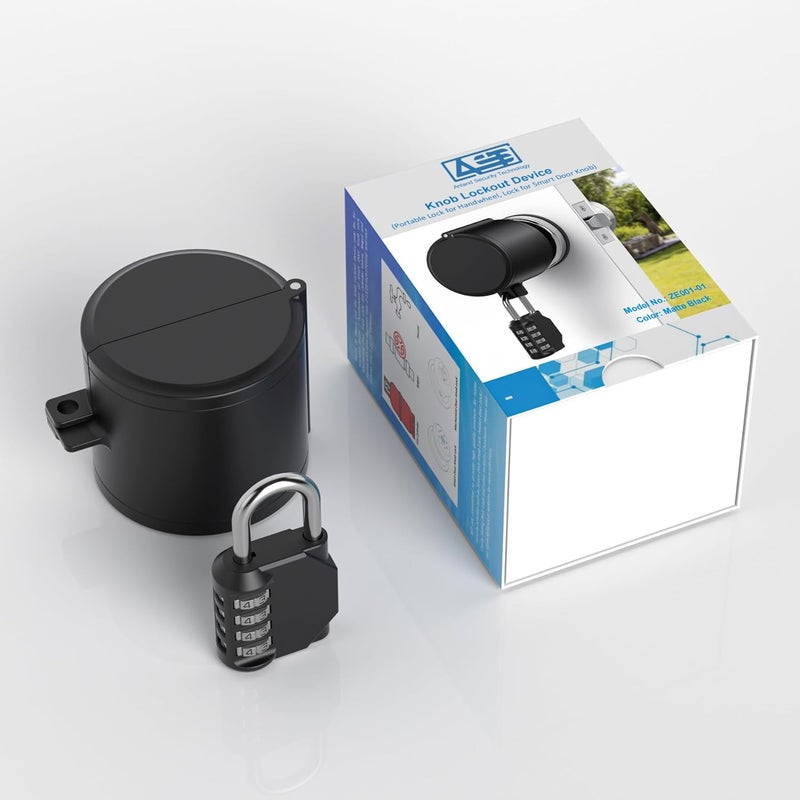 AST Door Knob Lockout Device with Passcode Padlock, Childproof Door Knob Cover, Lock Out to Smart Doorknob. Safety Cover for Faucet, Valve, Spigot. Prevent Access to Keyhole, Matte Black - Image 4